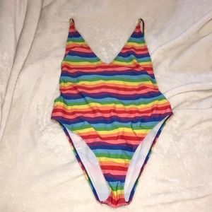 Nasty Gal Rainbow High-Leg One Piece